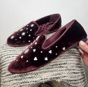 Birdies The Starling Maroon Velvet Crystal Loafer Flats Womens Size 7.5